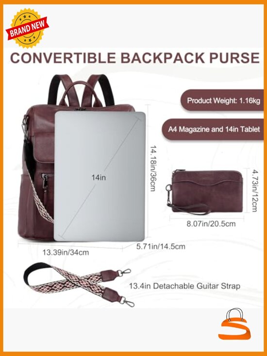dawson backpack shoulder bag vegan leather PKG 28L Roll-top PKG Carry Goods Exterior Zipper Pockets / Interior Slip Pocket / Interior Zipper Pocket / Vegan Leather Trim Detail Dimensions Large Vegan Leather Backpack Purse